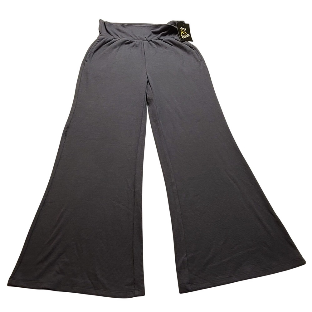 Art Class Girls Ribbed Flare Pants Blue Gray Foldover Waist Size L 10/12 NWT